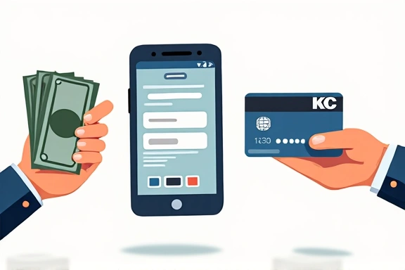 Ilustracija raznih metoda plaćanja, kartice, gotovina i online plaćanje